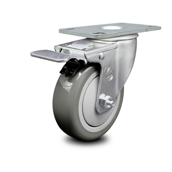 4 Inch Gray Polyurethane Wheel Swivel Top Plate Caster with Total Lock Brake